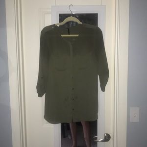 army green button up dress top